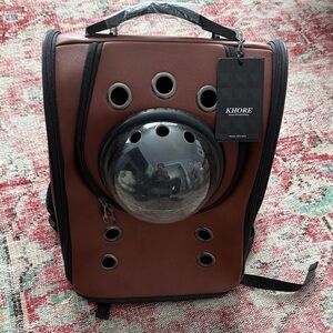 Brown Pet Carrier Backpack with Black Accents